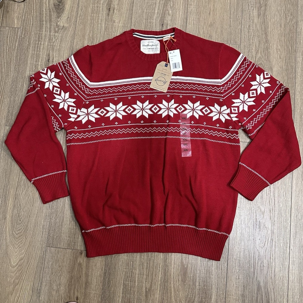 Weatherproof Vintage Sweater Men XXL Pullover Nordic Fair Isle Snowflake Ski RED